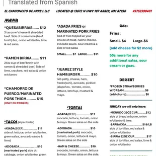 Latest menu 01/22/2025. Thursday/Friday 3pm-9pm, Sunday 7am-10am