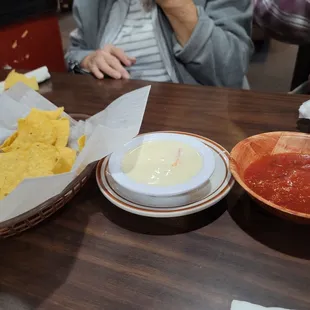 Chips and salsa with queso dip