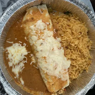 Burrito with eggs, onion, tomatoes, peppers