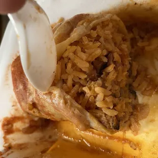 Burrito full of rice, no guacamole