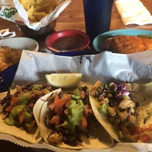 Mexican rice, shrimp tacos and poblano chili!