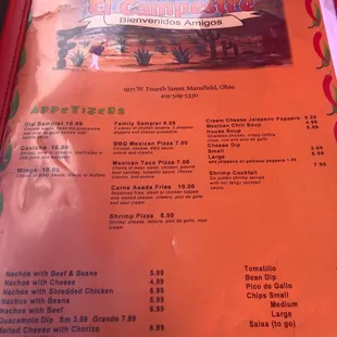 a menu for a mexican restaurant