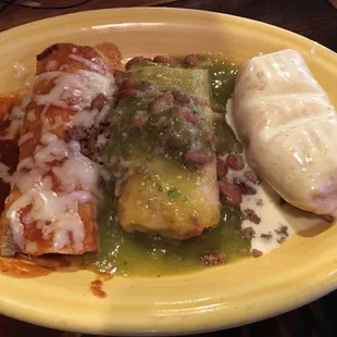Lunch special #13 enchilada, tamale, mini chimichanga