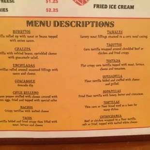 Menu descriptions