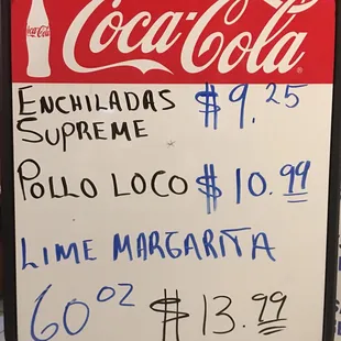 Dinner specials ... and a very large drink special