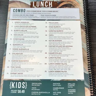 Lunch menu