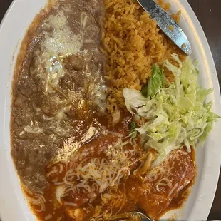 Cheese enchiladas with rice and beans