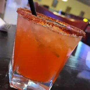 Cucumber and chamoy alcoholic drink