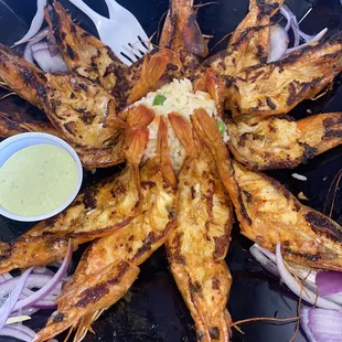 Shrimp Zarandeados with rice