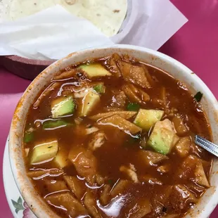 Small bowl of Chicken Tortilla Soup - comes with lots of avocado! Very tasty!
