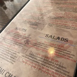 a menu on a table