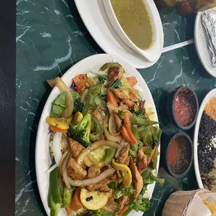 Chicken Fajita salad with grilled vegetables and salsa verde