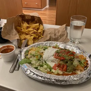 The delicious burrito, chips and salsa before I devoured it all!