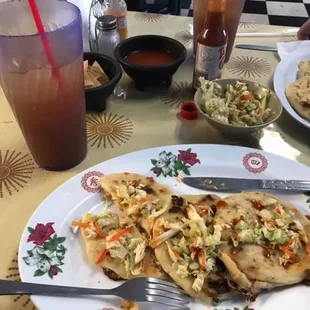 pupusas, fixings, and enormous tamarind drink