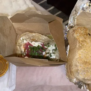 Shrimp Taco &amp; BBQ Short Rib Burrito. So good.