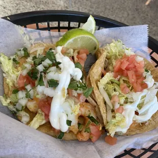 Shrimp tacos on corn tortilla