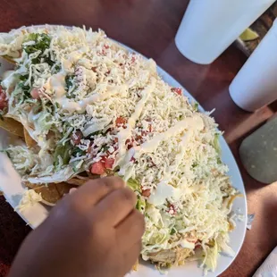 Shredded chicken nachos supreme