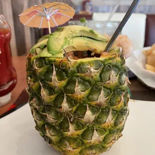 Shrimp cocktail and pineapple