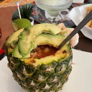 Shrimp cocktail in pineapple