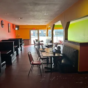 empty tables and booths