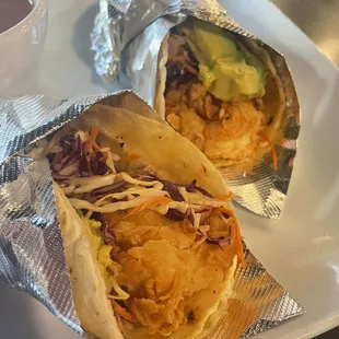 Breaded shrimp tacos. Very good.