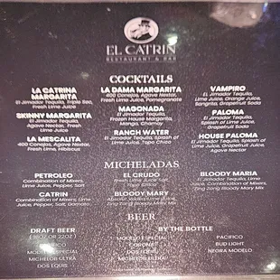 Drinks menu