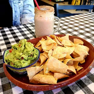 a plate of chips and guacamole