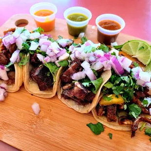 Tacos (carnitas, lengua, cheek &amp; al pastor)