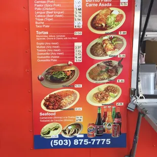 a menu on a food truck
