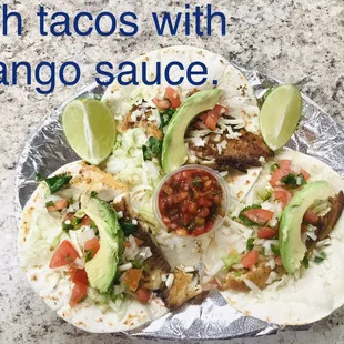Fist tacos with mango sauce.