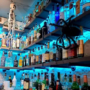 Halloween decor and some of the liquor