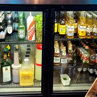 a refrigerator full of alcohol