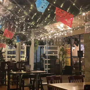 outside under the twinkle lights