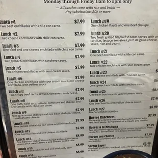 a menu for lunch specials
