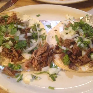 Carnitas (left) and carne Azada (Asada - right) Tacos - $2.25/each