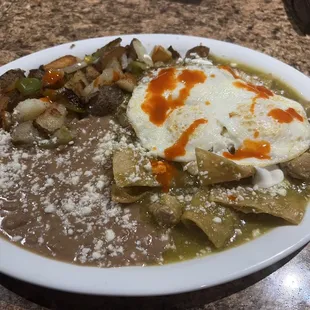 Chilaquiles Verde added pork.