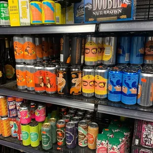 Craft beers inside the walk in refrigerator.