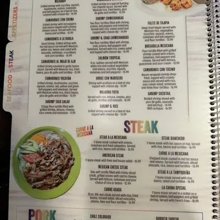 Seafood and steak menu