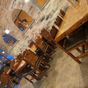 Clean, cool dining room.