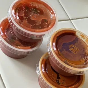 On the right is their Salsa and left is their super hot sauce, woohoo!
