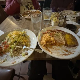 Vegetarian enchilada and tostada. Big portions and super delicious