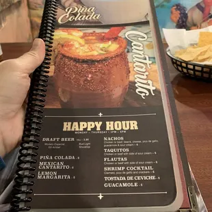 Happy hour menu. Monday-Thursday 3-6pm.