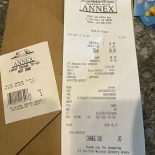 Hot To Go Bar receipt