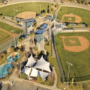 The baseball fields are adjacent to one another here.