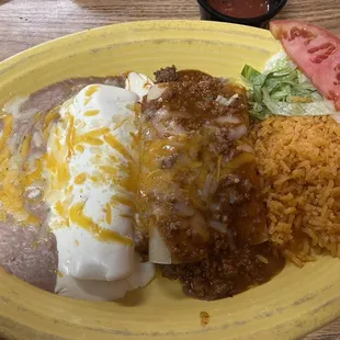 Combo enchilada dinner! Chicken, cheese, beef!