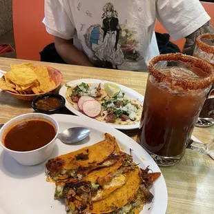Tripas tacos  3 Quesabirra tacos  Michelada