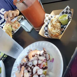 Pacifico Miche,  tostada mixta and taco gobernador