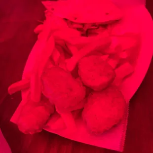 Kids meal. 1 quesadilla, chicken nuggets, French fries suppose to come with cheese sticks but they don't have anymore the waitress said.