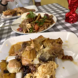 Saltado de Pollo and buffet portion. He served us the buffet. He gave us more to top it off in our to go box.