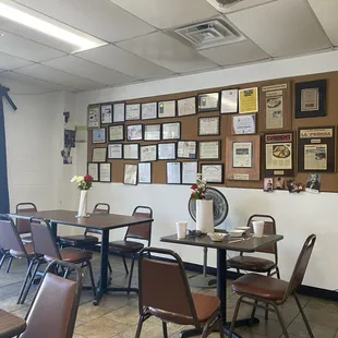 tables and chairs in a restaurant